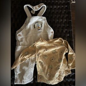 3-6m baby boy winnie the pooh overalls with long sleeve shirt